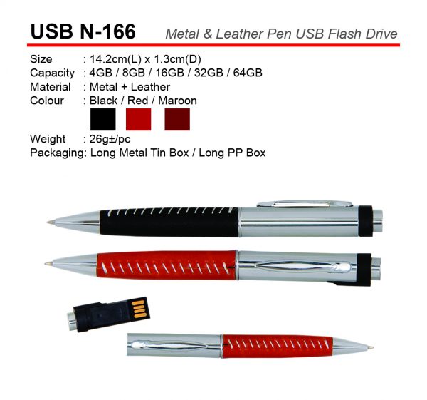USB N-166 Metal & Leather Pen USB Flash Drive