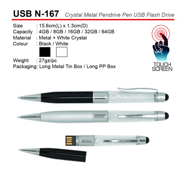 USB N-167 Crystal Metal Pendrive Pen USB Flash Drive