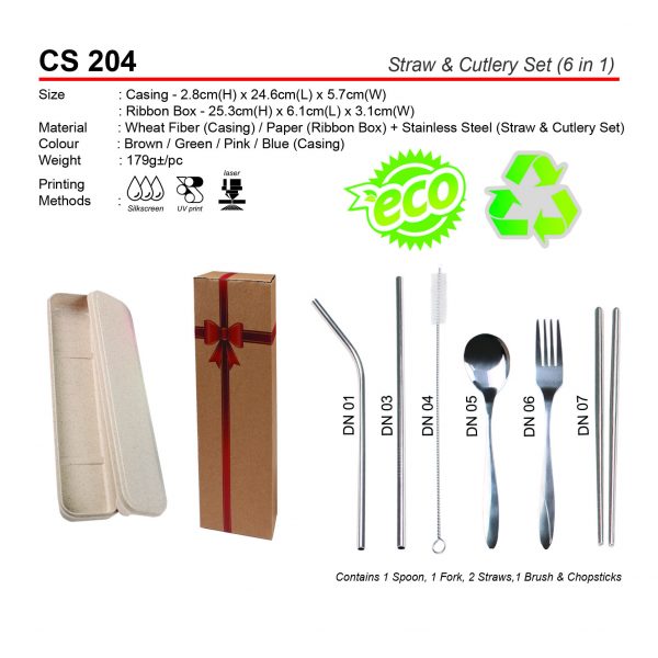 CS 204 Straw & Cutlery Set (6 in 1)