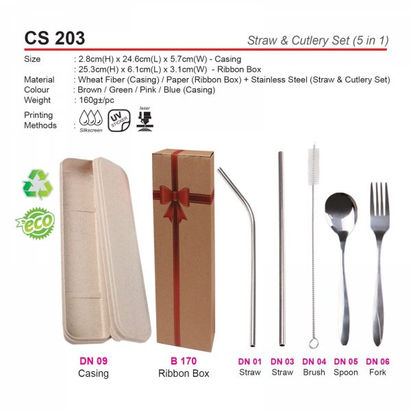 CS 203 Straw & Cutlery Set (5 in 1)