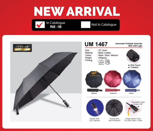 UM 1467 Automatic Foldable Umbrella With LED Light