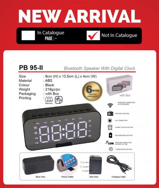 PB 95-II Bluetooth Speaker With Digital Clock